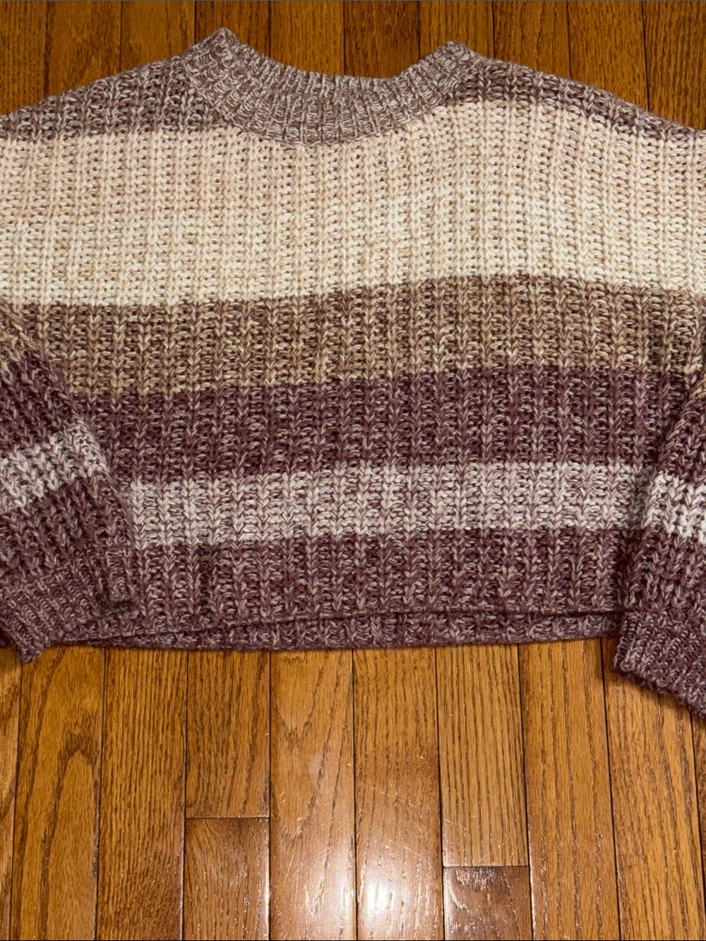 Striped Cropped Crewneck Sweater in Cream and Mauve - Picture 2 of 3